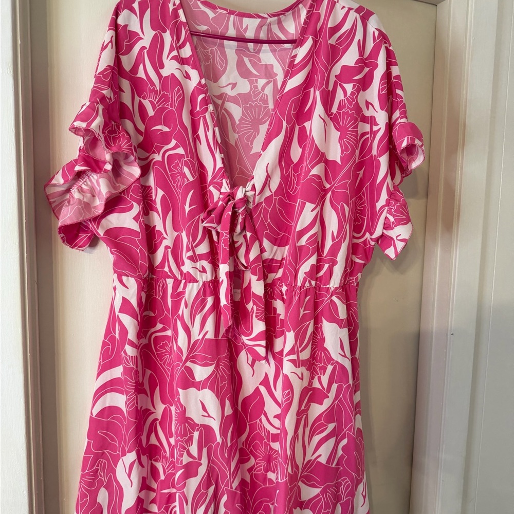 SHEIN Curve Pink and White Swirl Dress